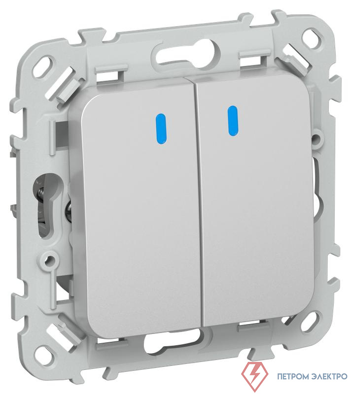 Выключатель 2-кл. СП FLITE ВС12-1-1-ФлА 10А с индикацией механизм алюм. IEK FI-V20-1-10-1-K47