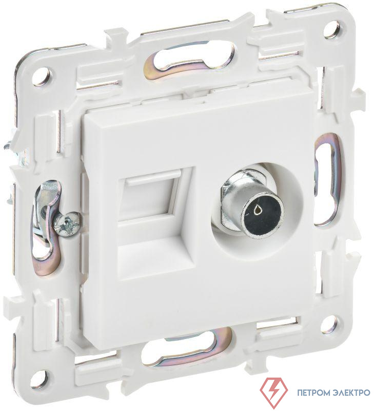 Розетка двойная TV+RJ45 кат.5E SKANDY SK-A14W арктич. бел. IEK SK-AK20-1-K01