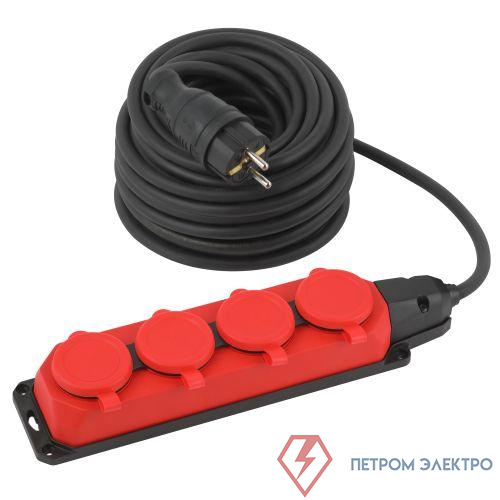 Удлинитель 4х20м с заземл. IP44 КГ 3х1.5 каучук UK-4e-3x1.5-20m-IP44(KG) Эра Б0057587