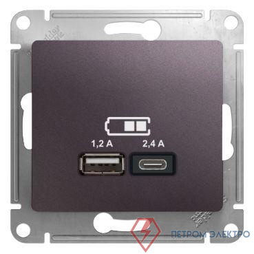 Механизм розетки USB GLOSSA A+С 5В/2.4А 2х5В/1.2А сирен. туман SchE GSL001439