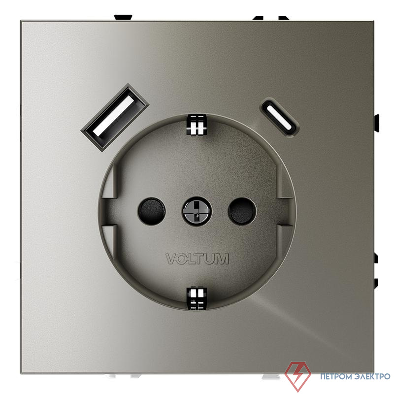 Розетка 1-м СП S70 16А с USB A+С с заземл. защ. шторки механизм шелк Voltum VLS040504