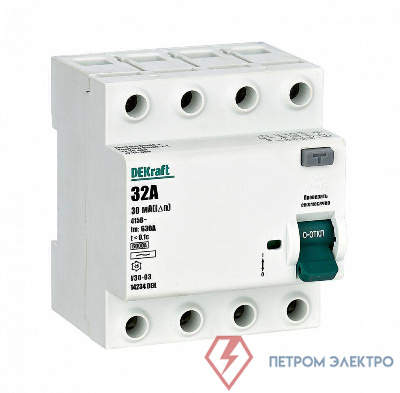 Выключатель дифференциального тока (УЗО) 4п 32А 30мА тип AC 6кА УЗО-03 DEKraft 14234DEK
