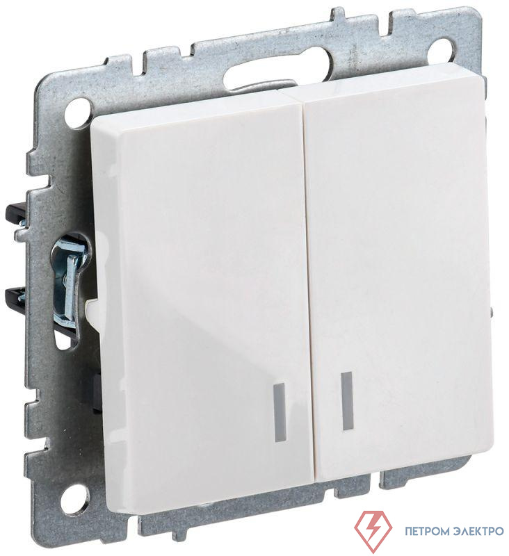 Выключатель 2-кл. СП BRITE ВС10-2-1-БрБ 10А с индик. механизм бел. IEK BR-V20-1-10-K01