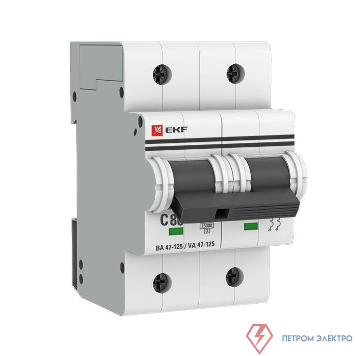 Выключатель автоматический модульный 2п C 80А 15кА ВА 47-125 PROxima EKF mcb47125-2-80C