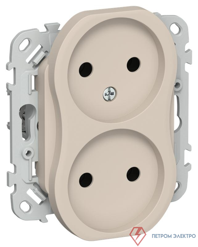 Розетка 2-м СП FLITE РС02-1-ФлЛ 10А без заземл. без защ. шторок безвинтовое крепление механизм льняной IEK FI-R20-10-1-K88