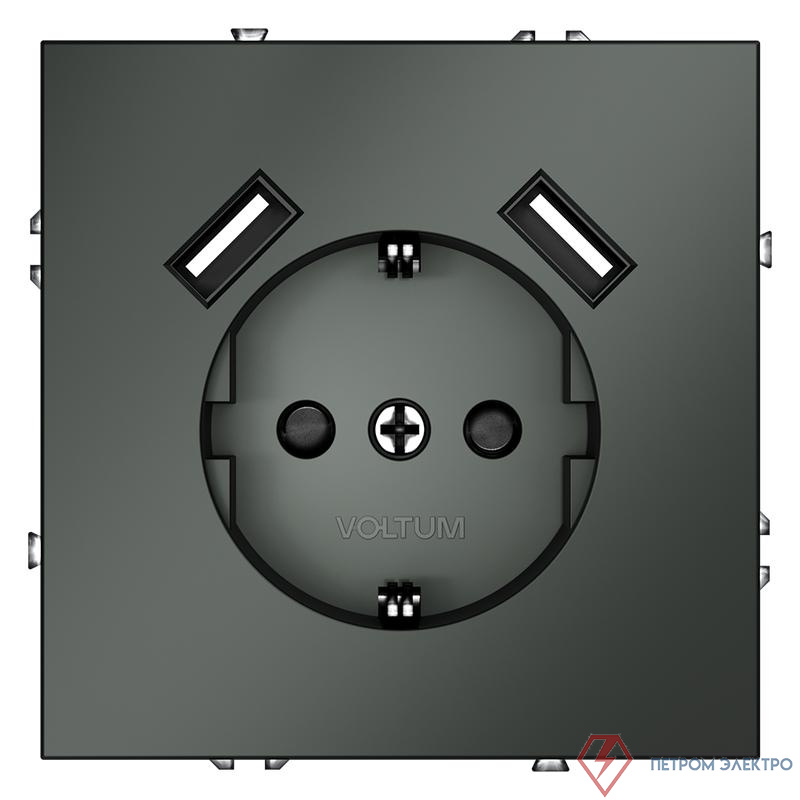 Розетка 1-м СП S70 16А с USB A+A с заземл. защ. шторки механизм титан Voltum VLS040406