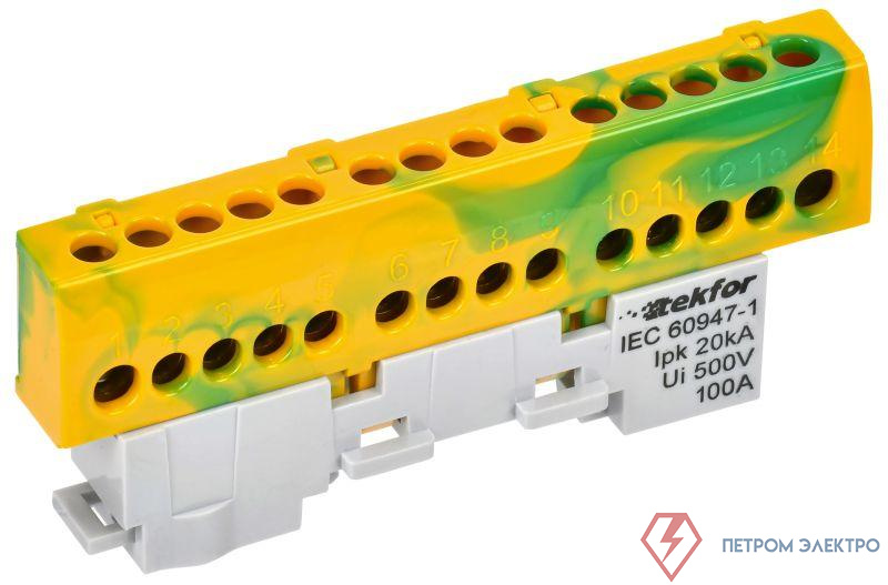 Шина PE "земля" изол. на универс. держ. 6х9-14-ЖЗ TEKFOR IEK TF-NN10-14-KL-K52