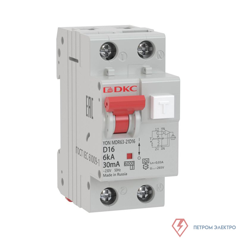 Выключатель автоматический дифференциального тока 2п (1P+N) C 32А 30мА тип A 6кА MDR63 YON MDR63-22C32-A