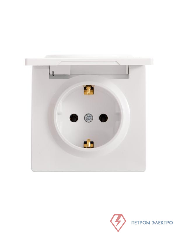 Розетка 1-м ОП LETO с заземл. с крышкой LETO ПБТ бел. LEZARD 752-0200-123B