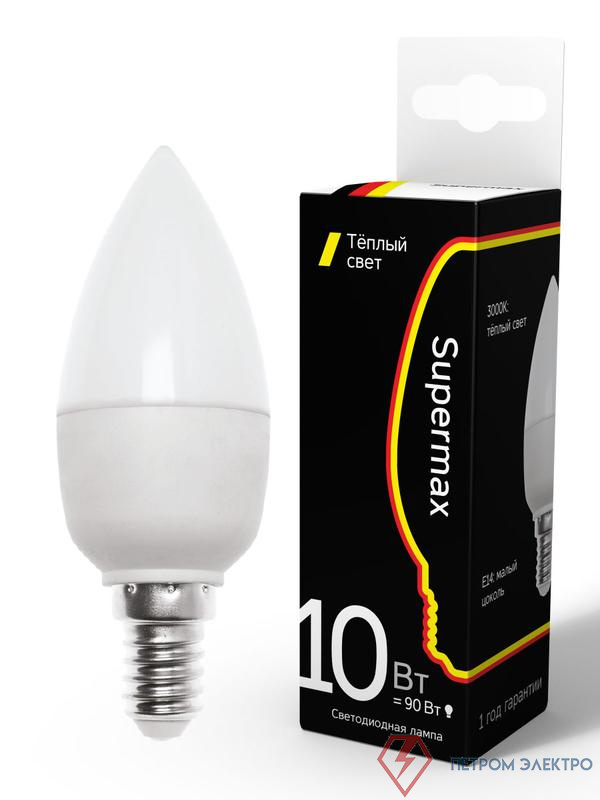 Лампа светодиодная Supermax 10Вт свеча E14 230В 3000К КОСМОС Sup_LED10wCNE1430