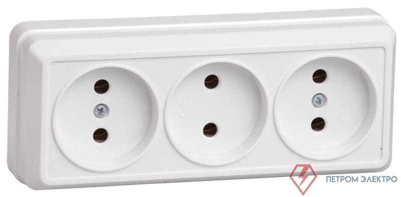 Розетка 3-м ОП Октава 10А IP20 без заземл. бел. GENERICA ERO30-K01-10-DC