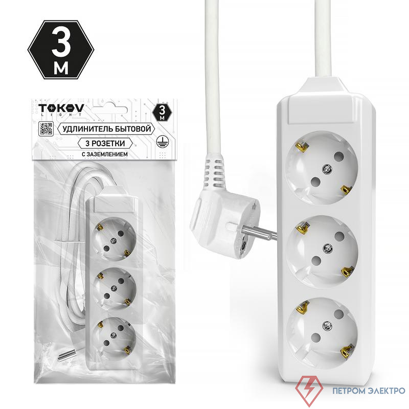 Удлинитель 3х3м с заземл. 10А 3х1.5 TOKOV ELECTRIC TKL-C01-BU3-3-1.5-Z