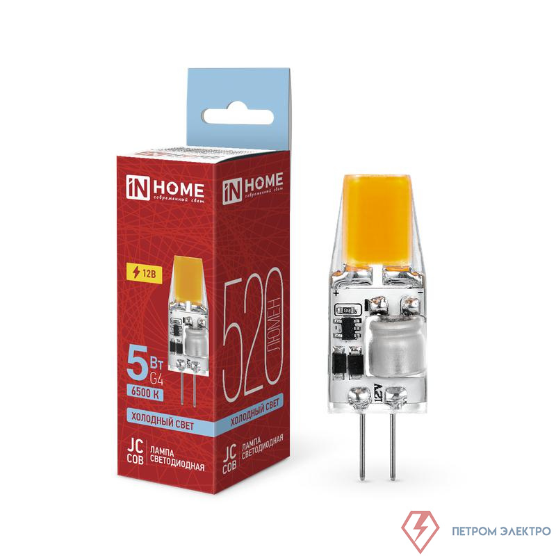 Лампа светодиодная LED-JC-COB 5Вт 12В G4 6500К 520лм IN HOME 4690612060279