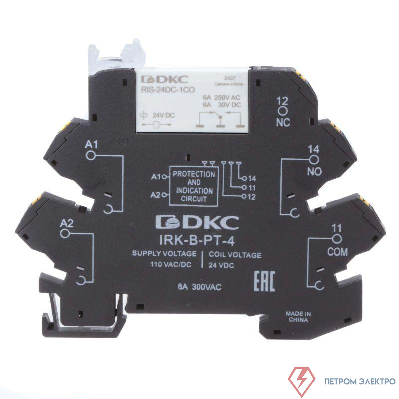 Реле интерфейсное 1CO ком. ток 6А AgSnO2 напряжение 110В AC/DC push-in клеммы DKC IRK-110UC-1CO-PT