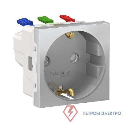 Розетка 1-м 2мод. Unica Modular 16А IP21 250В с заземл. защ. шторки быстрозажим. клеммы алюм. SchE NU305730