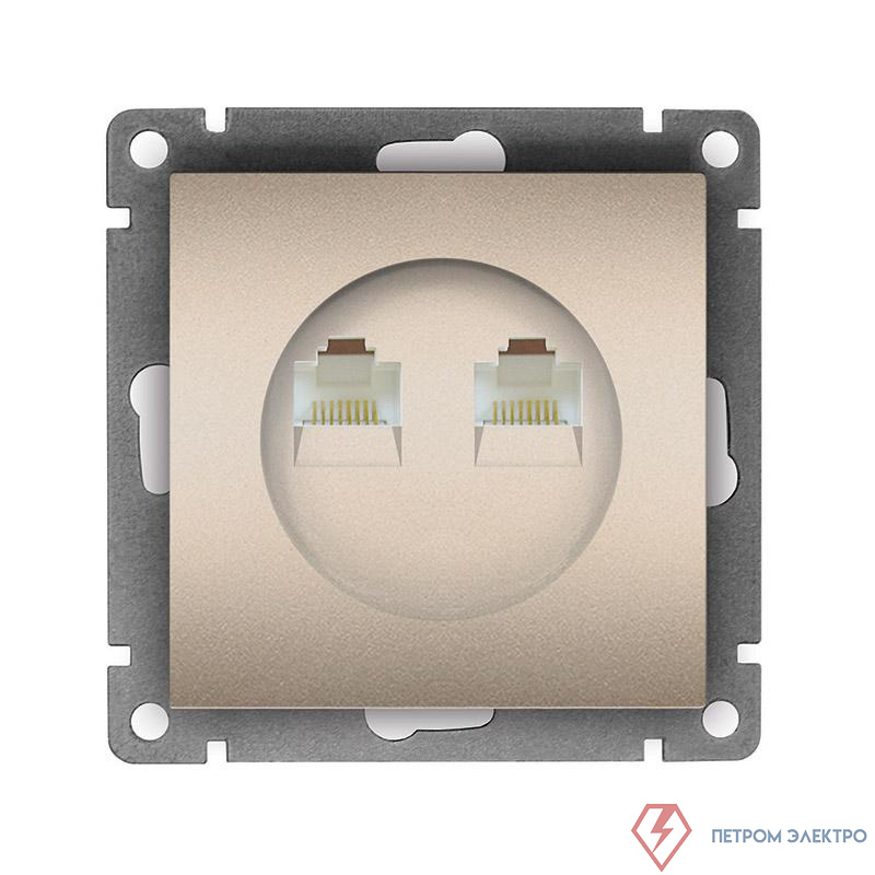 Розетка компьютерная 2-м СП Афина RJ45 кат.5E механизм шампань Universal A1086-Br