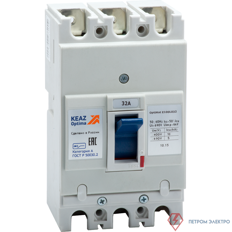 Выключатель автоматический 3п 32А 10кА OptiMat E100L032 ОМ4 РЕГ КЭАЗ 273888