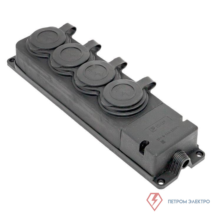 Колодка 4-м 16А IP44 2P+PE 230В с защ. крышками каучук PROxima EKF RPS-020-16-230-44-r