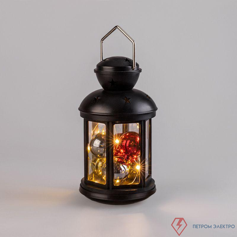 Фонарь декоративный 12х12х20.6см с шариками тепл. бел. корпус черн. Neon-Night 513-061