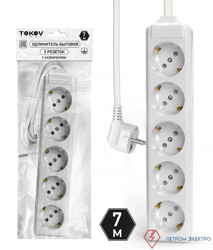 Удлинитель 5х7м с заземл. 10А 3х1.5 TOKOV ELECTRIC TKL-C01-BU5-7-1.5-Z