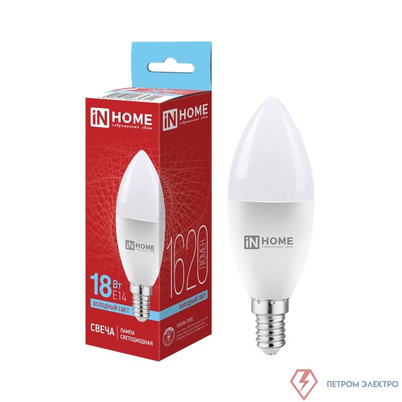 Лампа светодиодная LED-СВЕЧА-VC 18Вт свеча 6500К E14 1620лм 230В IN HOME 4690612065311