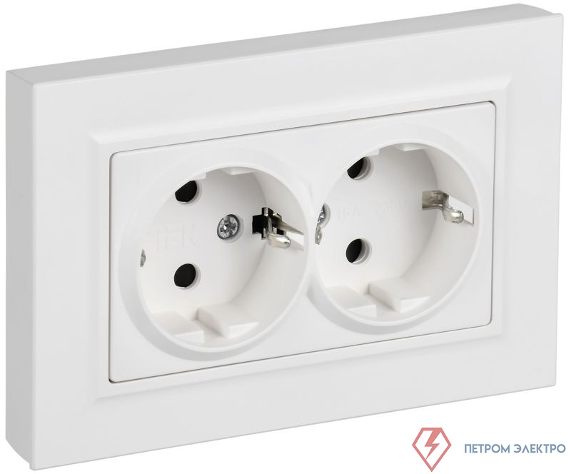 Розетка 2-м СП BRITE РСшПл12-3-БрАБ 16А в сборе с заземл. защ. шторки плоская арктич. бел. IEK BR-R28-16-K91-F