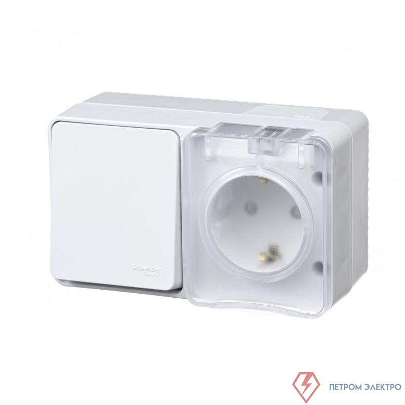 Блок ОП AtlasDesign PROFI IP54 (розетка 1-м 16А заземл. защ. шторки + 1-кл. выключатель 10А) бел. SE ATN540170