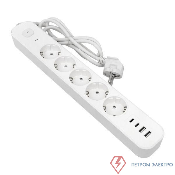 Удлинитель 5х1.5м IP20 2USB 2.4А+2type-C LUX 1.5кв.мм EKF UBA-LUX-515-TC