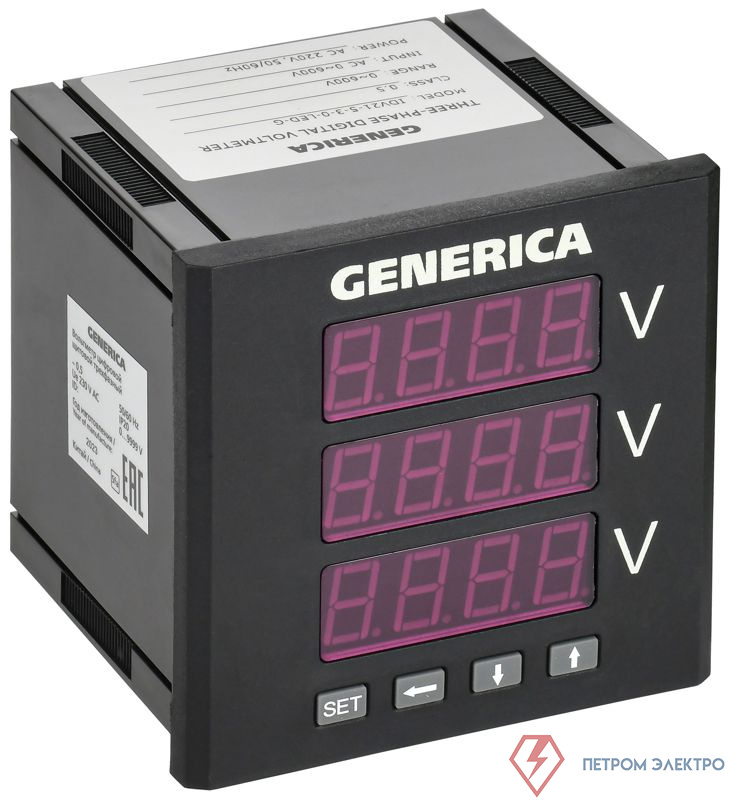 Вольтметр цифровой щитовой 3ф 96х96 LED GENERICA IDV21-5-3-0-LED-G