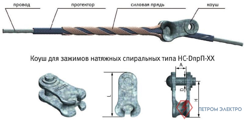 Зажим натяжной спиральный НС-15.2/15.4-04-АС-ТРИАС (с коушем К-120) ЭССП ЦБ-00007934