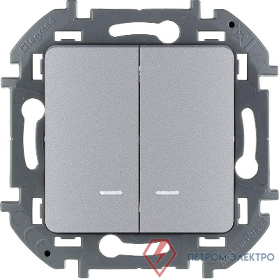 Выключатель 2-кл. Inspiria 10А IP20 250В 10AX с подсветкой/индикацией механизм алюм. Leg 673632