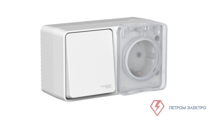 Блок ОП AtlasDesign PROFI IP54 (розетка 1-м 16А заземл. защ. шторки + 1-кл. выключатель 10А) сер. SE ATN543070