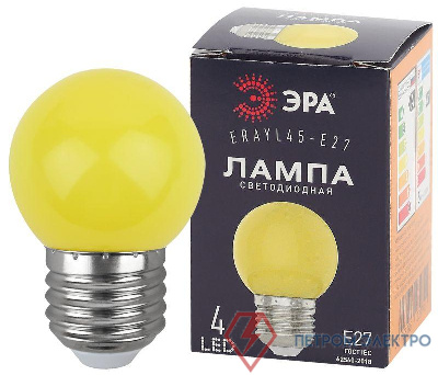 Лампа светодиодная ERAYL45-E27 Р45 1Вт шар 4SMD желт. E27 для белт-лайт Эра Б0049576 0