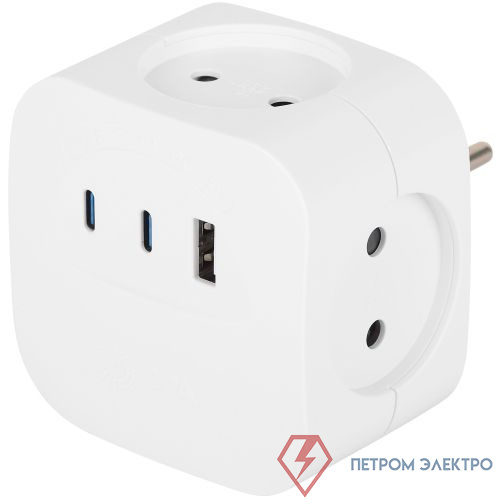 Разветвитель 4-м SP-4-3USBAC-W + 3 USB A+C со шторками 10А бел. Эра Б0069083