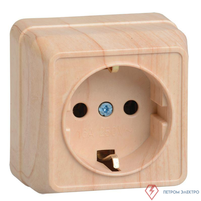 Розетка 1-м ОП Октава РС20-3-ОС 16А IP20 с заземл. сосна GENERICA ERO11-K03-16-DC