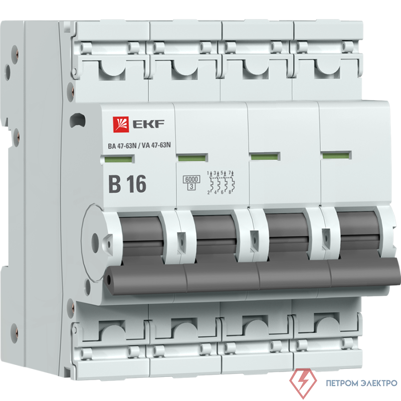 Выключатель автоматический модульный 4п B 16А 6кА ВА 47-63N PROxima EKF M636416B