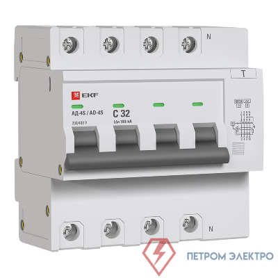 Выключатель автоматический дифференциального тока C 32А 100мА тип AC 6кА АД-4 S (электрон.) защита 270В PROxima EKF DA4-6-32-100S-pro