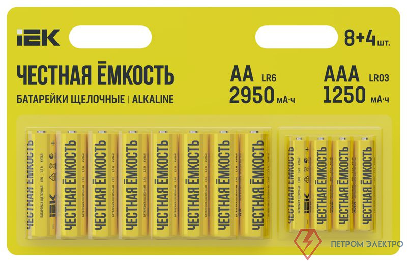 Элемент питания алкалиновый LR6/AA+LR03/AAA (блист.8+4шт) IEK ABT-LR06-LR03-OP-L08-04