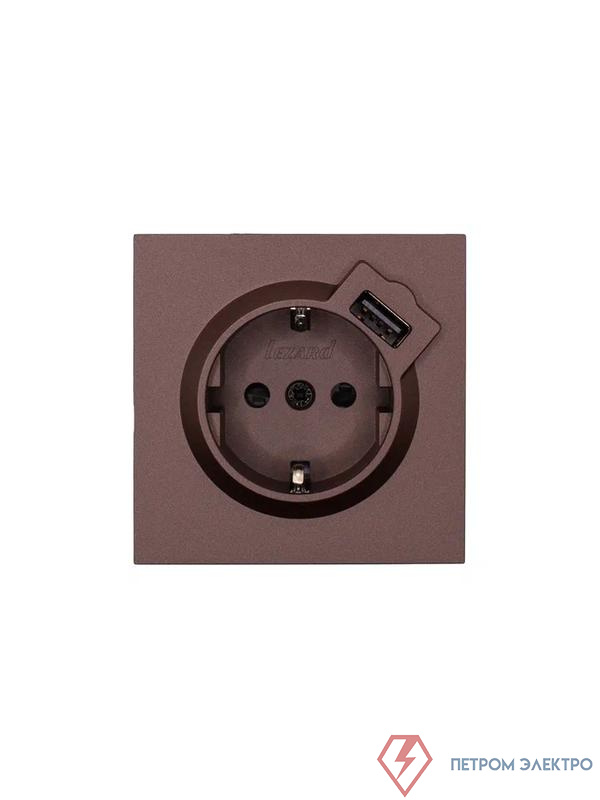 Розетка 1-м СП ZIMA IP20 + USB с заземл. механизм шоколад LEZARD 704-7388-181