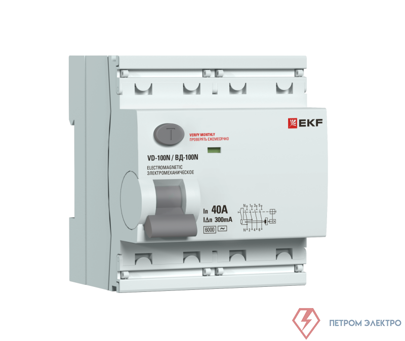 Выключатель дифференциального тока 4п 40А 300мА тип AC 6кА ВД-100N электромех. PROxima EKF E1046M40300