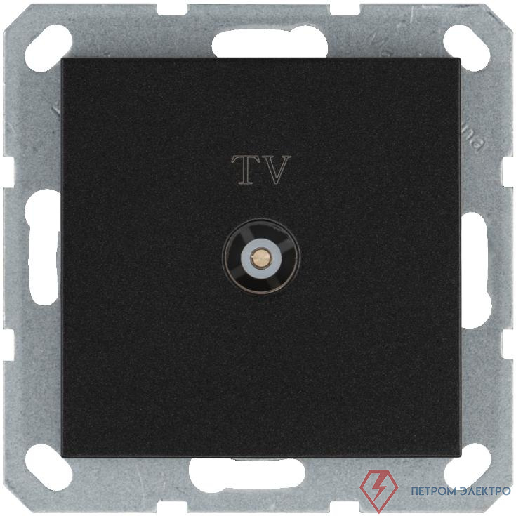 Розетка телевизионная проходная TV Ф9.5мм механизм антрацит Jasmart G6002B