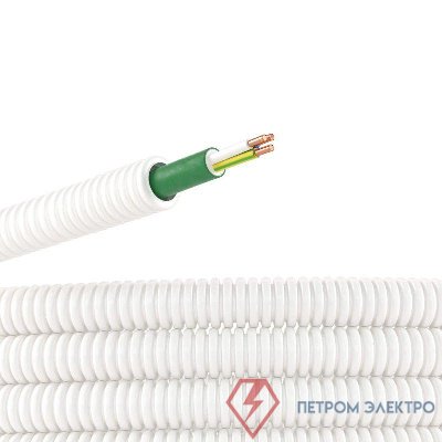 Труба гофрированная ПЛЛ гибкая d25мм безгалоген. (HF) с кабелем ППГнг(А)-FRHF 3х1.5 РЭК ГОСТ+ бел. (уп.50м) DKC 8L82550FRHF