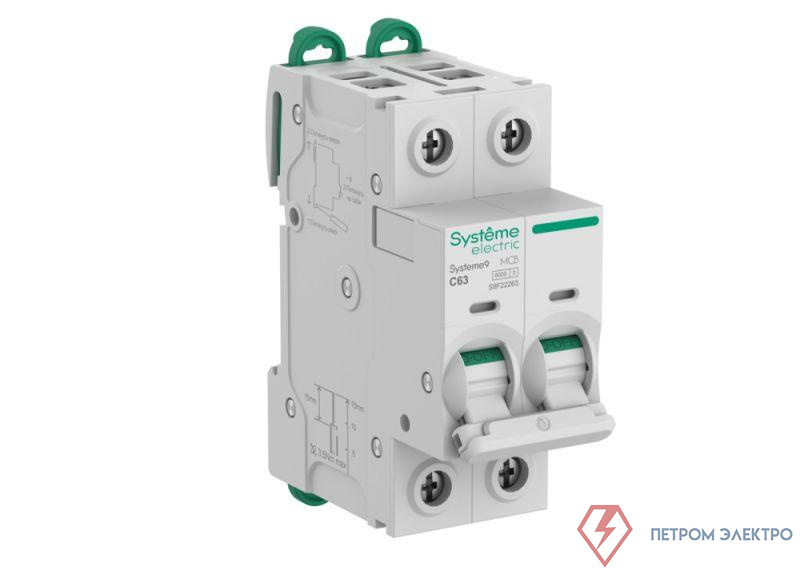 Выключатель автоматический 2п C 63А 6кА Systeme9 400В SE S9F22263