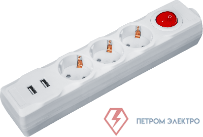 Удлинитель 3х1.8м с заземл. 16А IP20 61 455 NPE-USB01-03-180-ESC-3х1 2хUSB 2.1А 3х1 с выкл. Navigator 61455