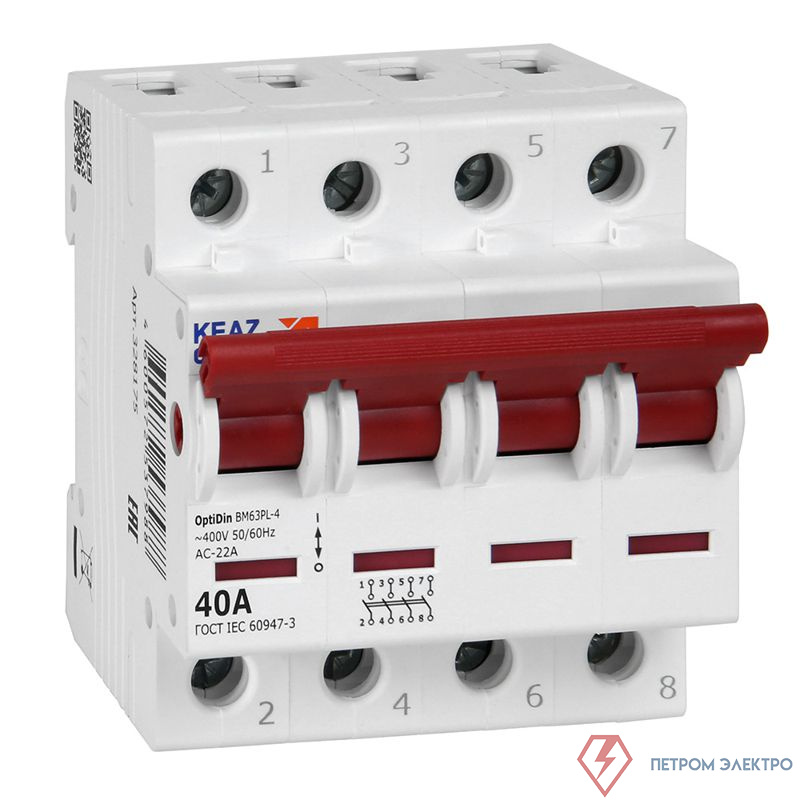 Выключатель нагрузки модульный 4п 40А OptiDin BM63PL-440-УХЛ3 (ВМ63PL) КЭАЗ 328175