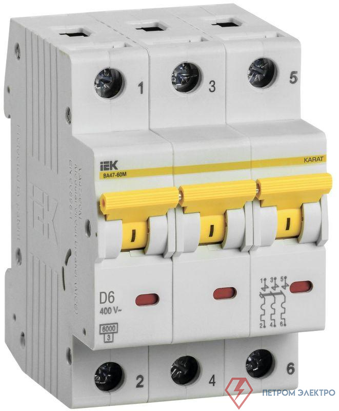 Выключатель автоматический модульный 3п D 6А 6кА ВА47-60M KARAT IEK MVA31-3-006-D