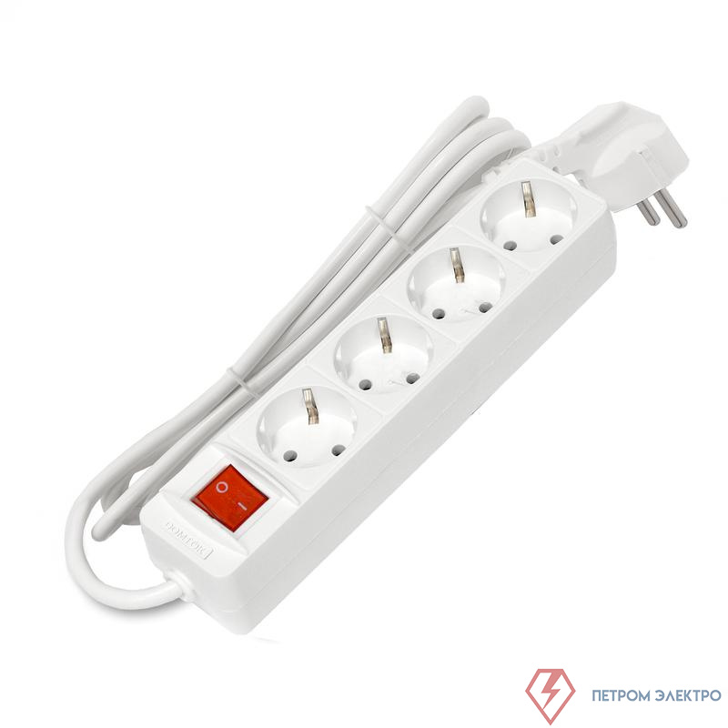 Удлинитель 4х1.5м с заземл. 16А IP20 3х1 с выкл. бел. DOMTOK 2374