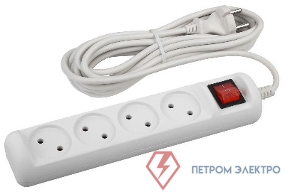 Удлинитель 4х5м без заземл. 10А IP20 ПВС 2х1 с выкл. Эра Б0044054