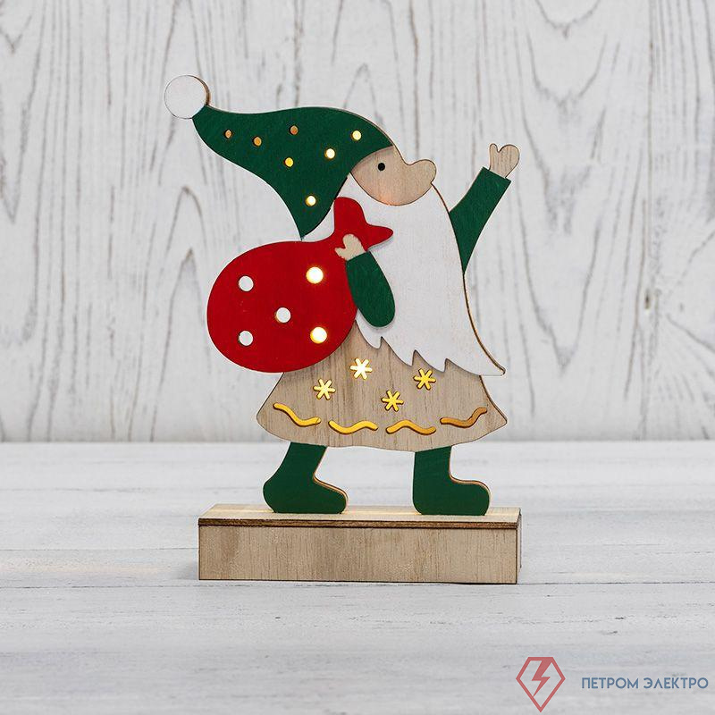 Фигура деревянная "Дед Мороз" 18см 5LED тепл. бел. 0.1Вт IP20 с подсветкой Neon-Night 504-016