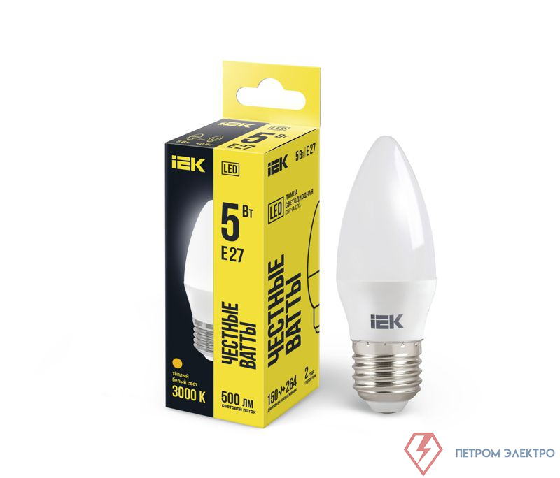 Лампа светодиодная C35 5Вт свеча 3000К тепл. бел. E27 450лм 230-240В IEK LLE-C35-5-230-30-E27